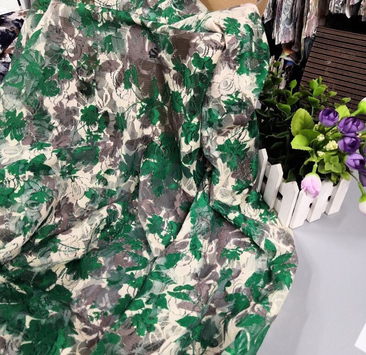 Dress top lace printed knitted fabric chiffon fabric craft fabric green maple leaf