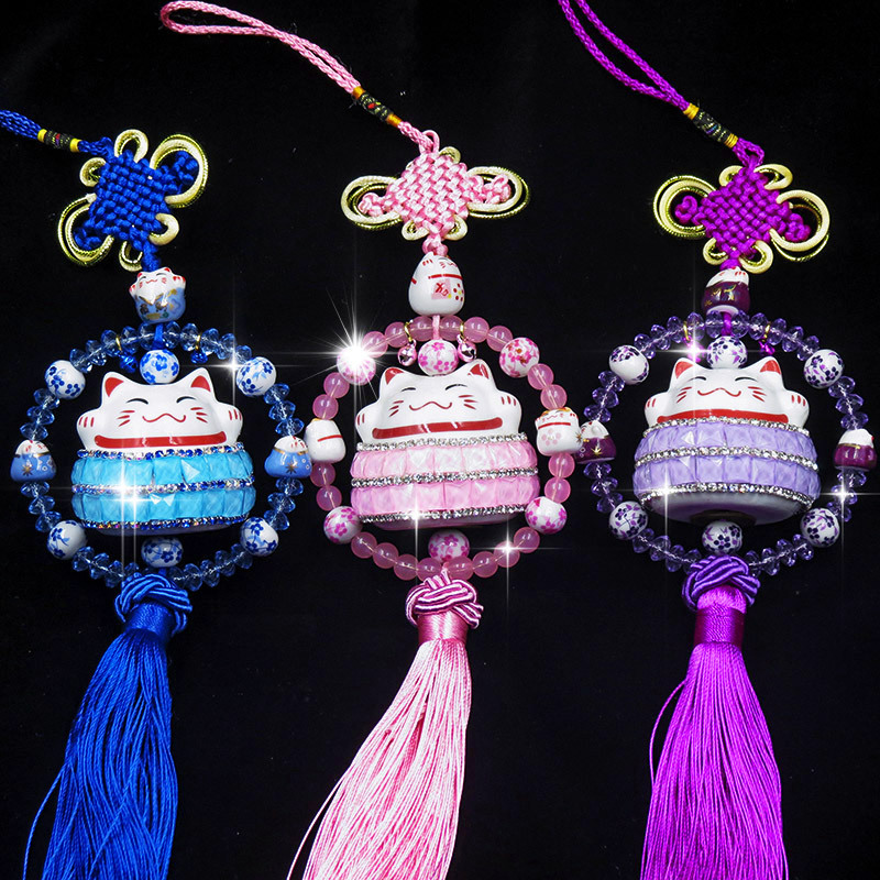 Diamond-setting ceramics lucky cat car accessories hang accessories in and out of safe car supplies thumbnail