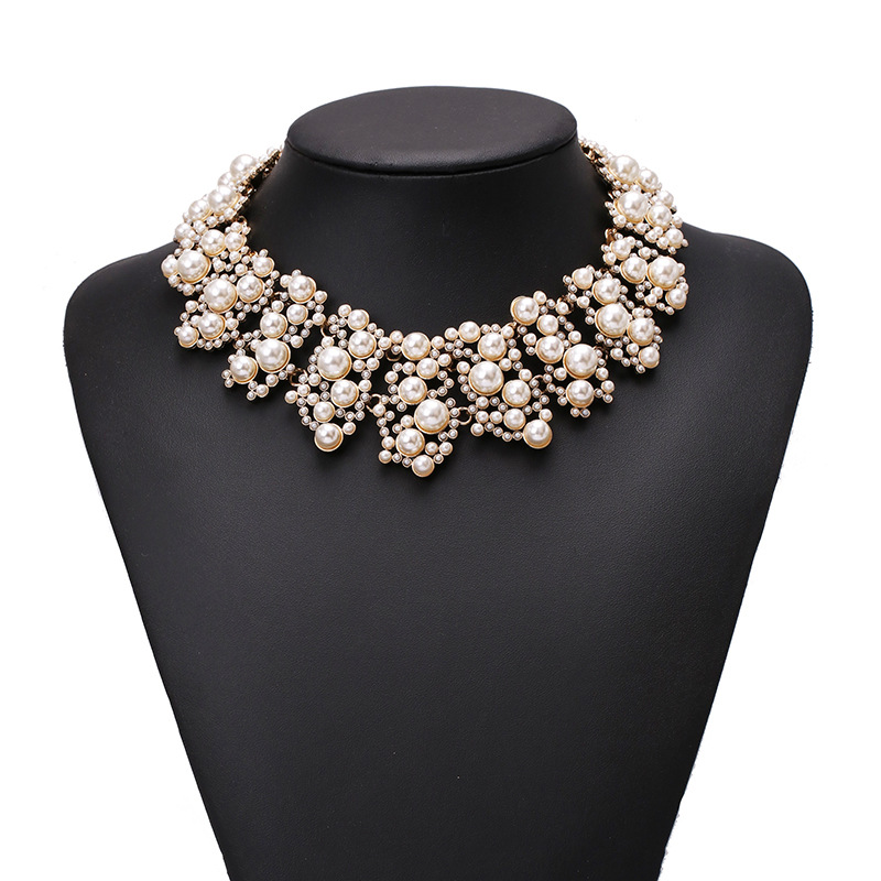 Cross-border supply of 510 necklaces Europe and The United States fashion chain ring alloy set diamond set pearl string necklace wholesale thumbnail