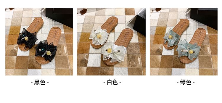 蝴蝶结少女心平底凉拖女夏天时尚外穿软底防滑沙滩鞋室外甜美拖鞋详情图2