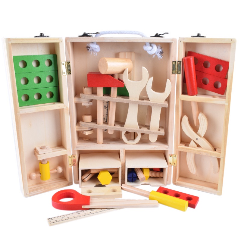 维修木质手提工具箱套装男孩3岁4岁5岁益智玩具幼儿手眼协调训练