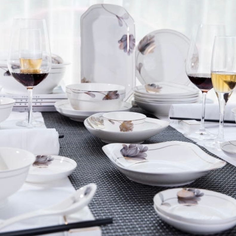 优尊陶瓷碗盘餐具散件自由组合冰山雪莲