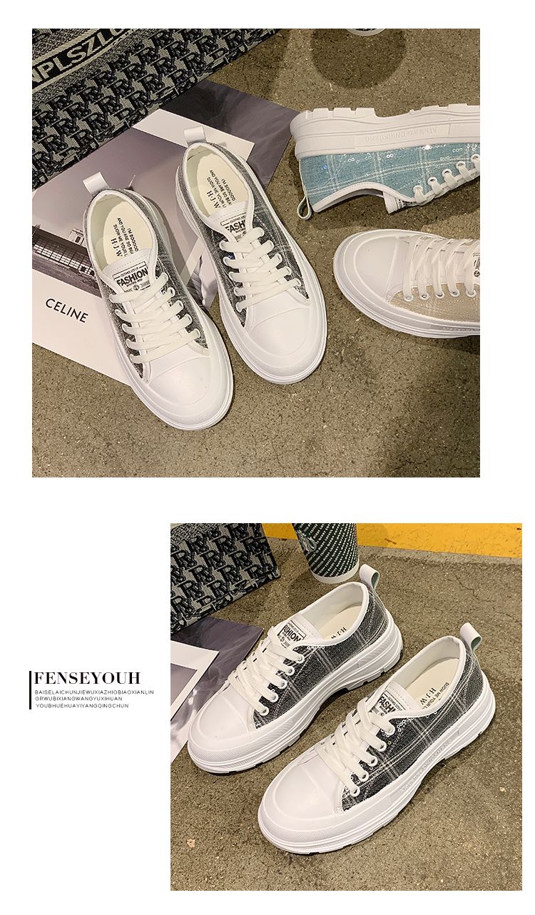 厚底小白鞋女百搭单鞋2020新款网红洋气亮片运动休闲学生松糕女鞋详情图10