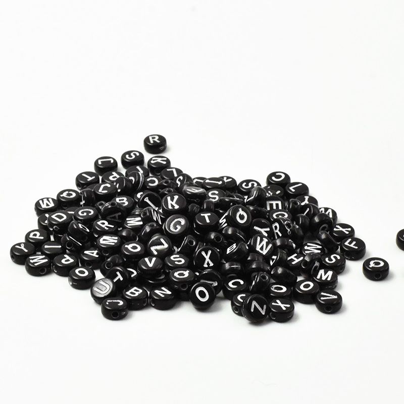 Acrylic beads 26 English letters and Numbers square flat beads powder DIY children's puzzle beads black on white thumbnail