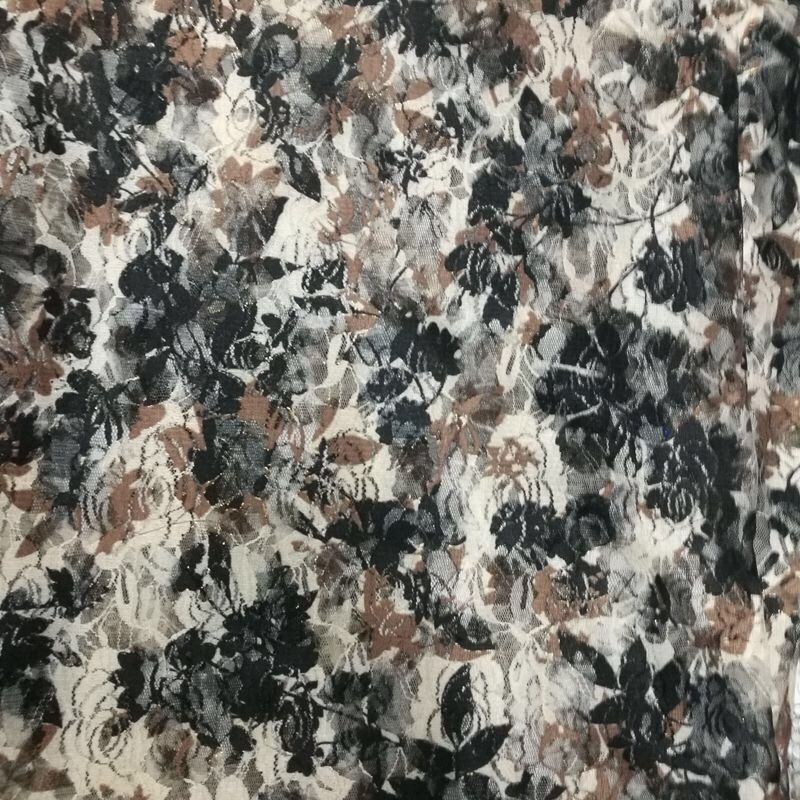 Dress top lace printed knitted fabric chiffon fabric craft fabric coffee apricot base maple leaf details Picture