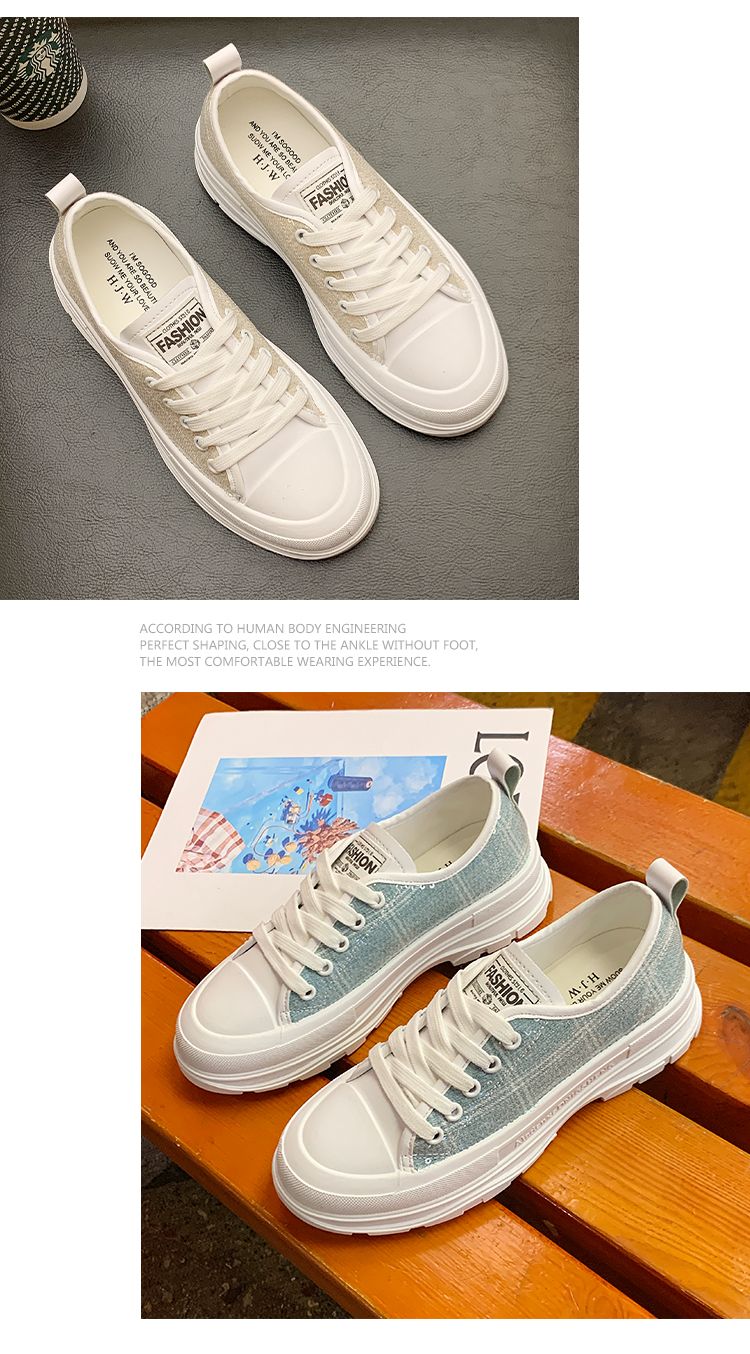 厚底小白鞋女百搭单鞋2020新款网红洋气亮片运动休闲学生松糕女鞋详情图9
