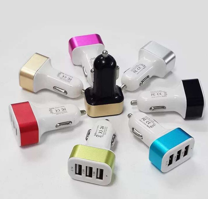 Color aluminum alloy square head car charger dual USB car charger