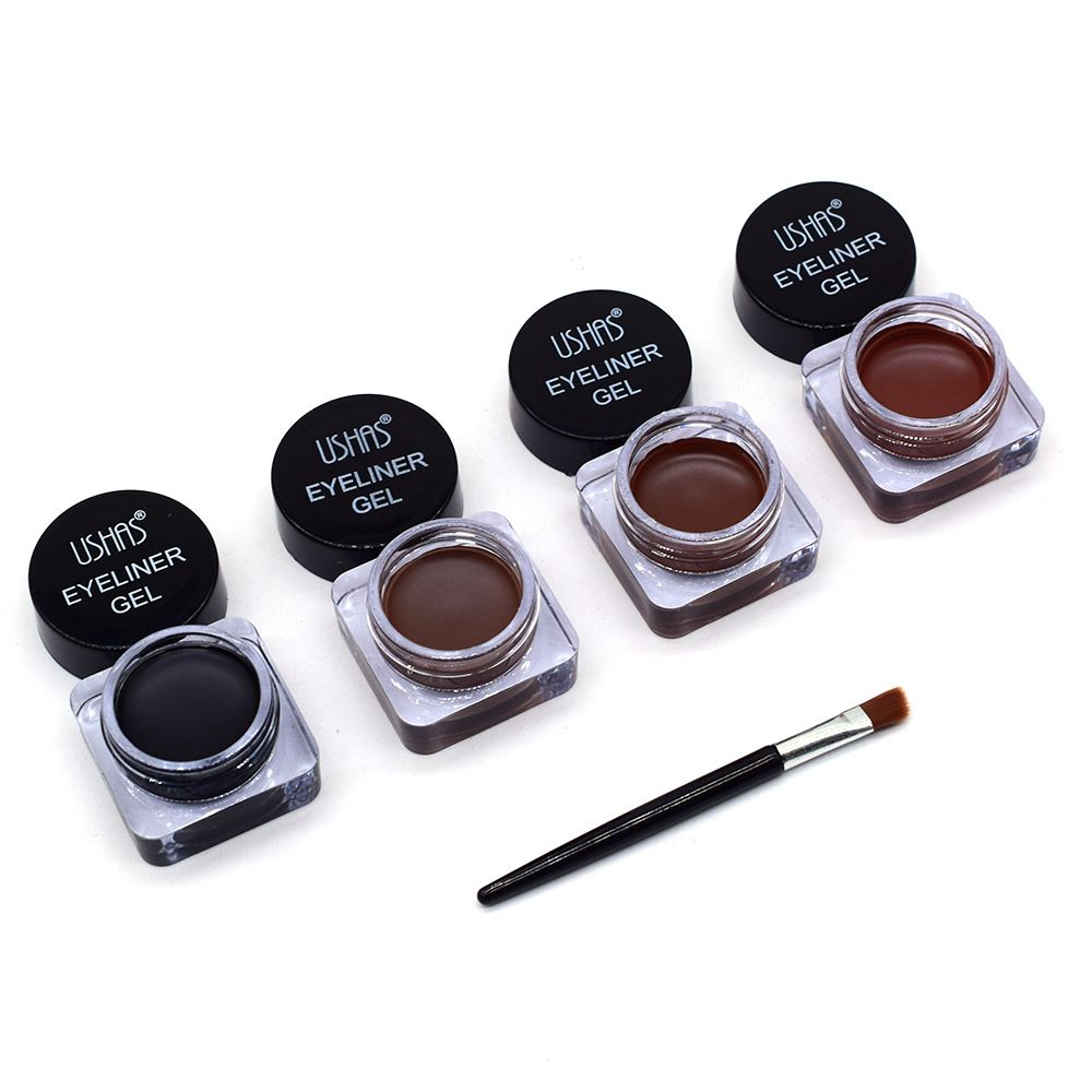 【USHAS】ES3488 Square matte Black Eyeliner Cream/Eyebrow Dye Waterproof Eyeliner Brush, dark brown, light brown details Picture