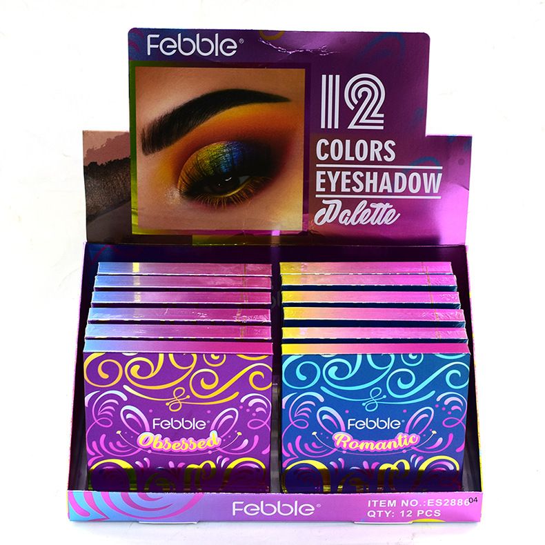 【febble】es2886-4 pearlescent matte micro-flash purple blue 12-color new paper box eyeshadow tray