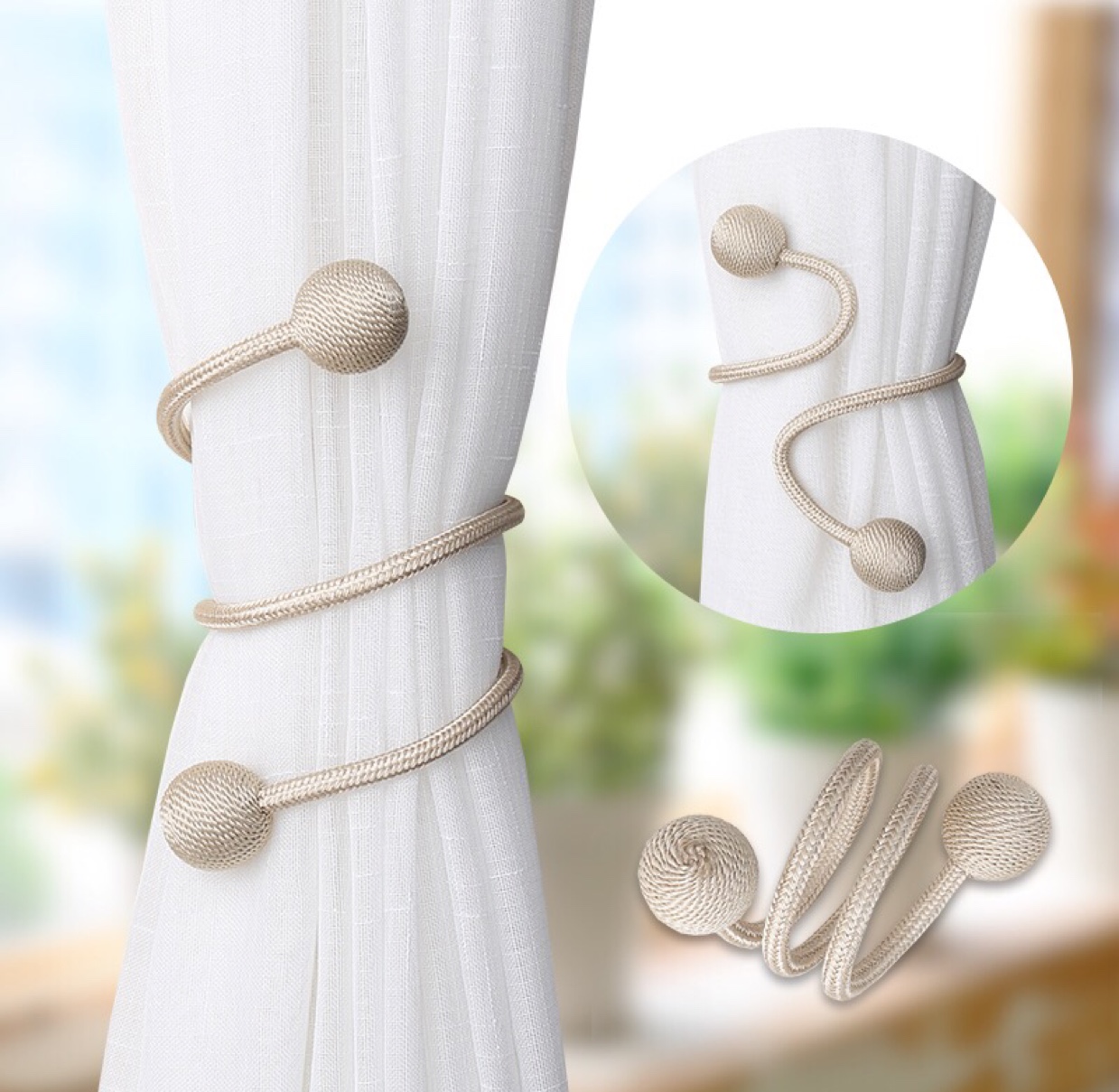 A pair of drapery modern simple curtain tie strap tie rope installation without punching tie strap belt random modeling curtain rope tie strap curtain buckle thumbnail