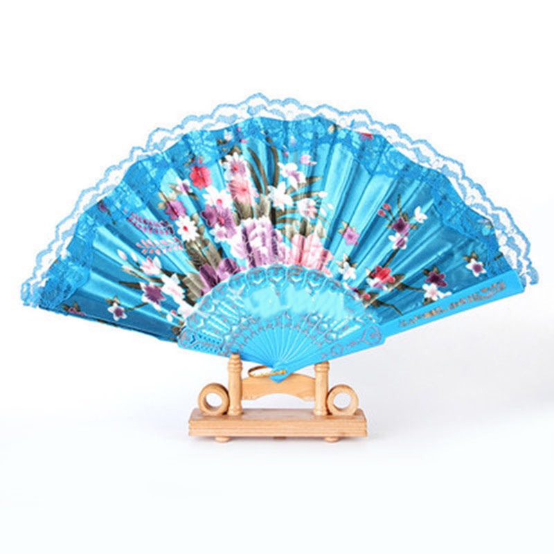 折叠扇子中国风 中国古风折扇 夏季日式折扇复古学生花边蕾丝烫金稠布扇白底实物图