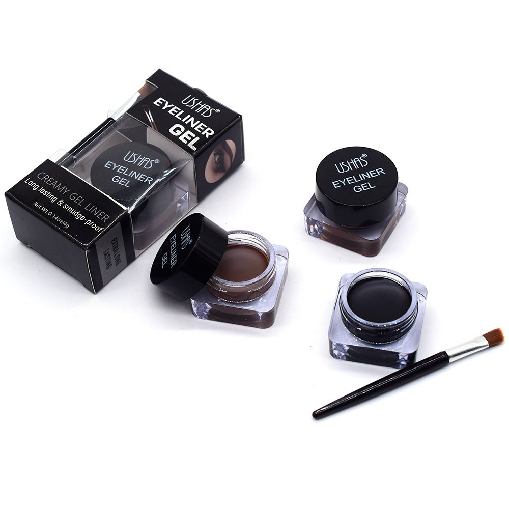 【USHAS】ES3488 Square matte Black Eyeliner Cream/Eyebrow Dye Waterproof Eyeliner Brush, dark brown, light brown Specification image