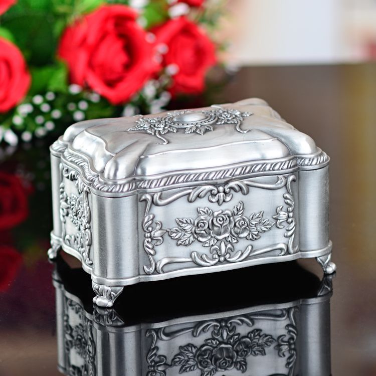 金属首饰盒，复古合金韩国公主化妆镜手饰品耳环戒指收纳盒首饰盒饰品盒