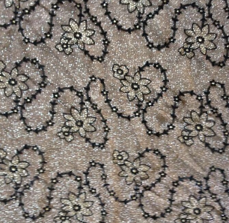 Gold and silver mesh cloth leaf flocking printed gold and silver women's clothing fabric fashion fabric dark coffee thumbnail