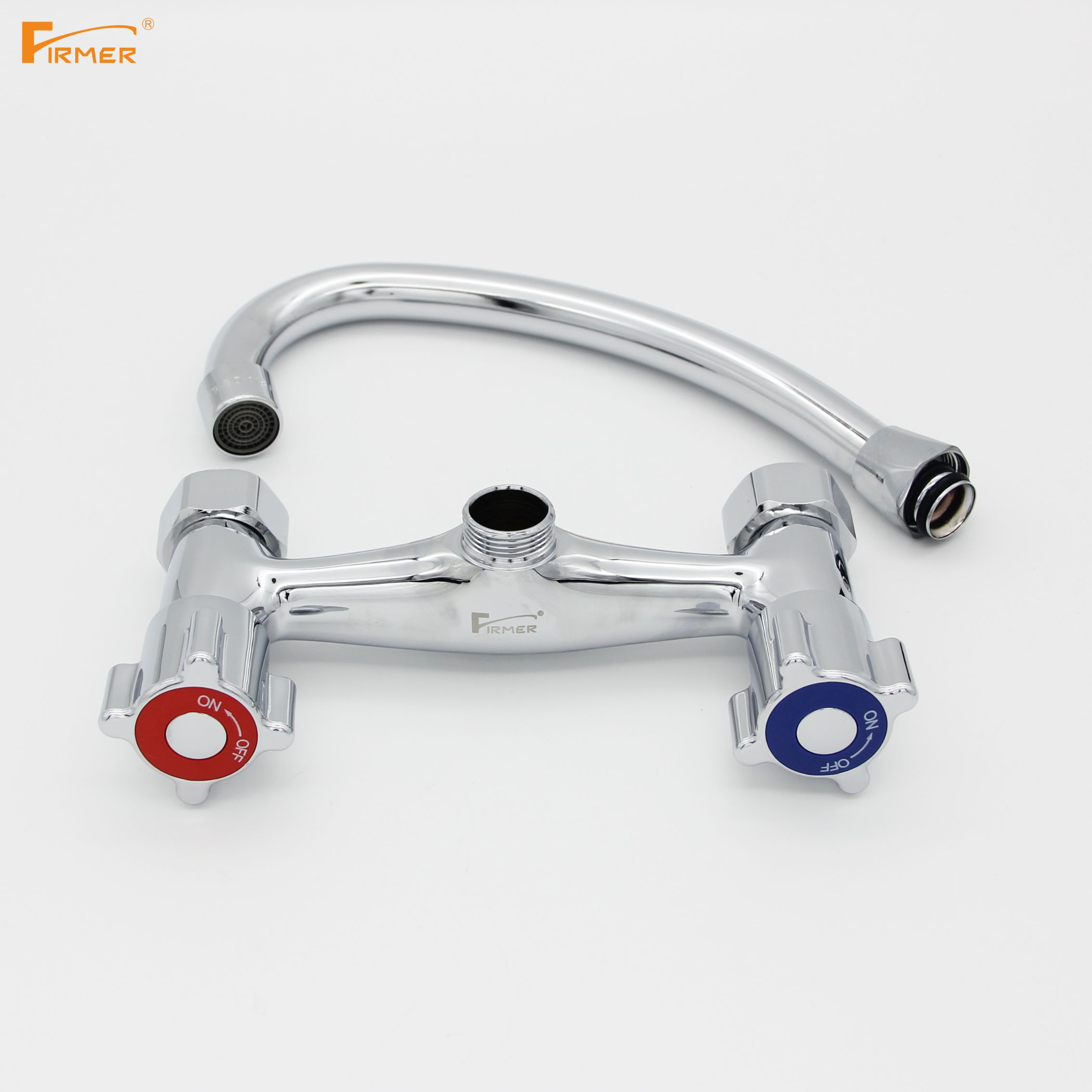 FIRMER all-copper wall-mounted cold and hot water faucet, kitchen double-opening sink faucet details Picture