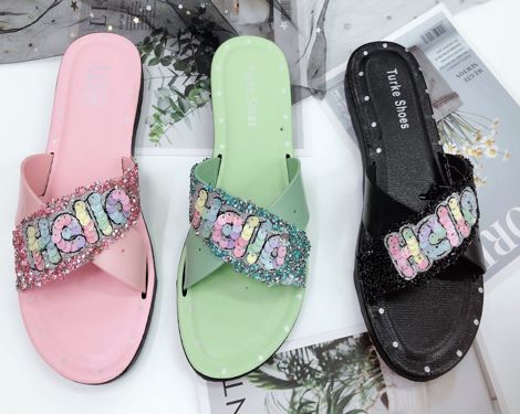 Women's fashion sequined slippers with cross-strap for women thumbnail