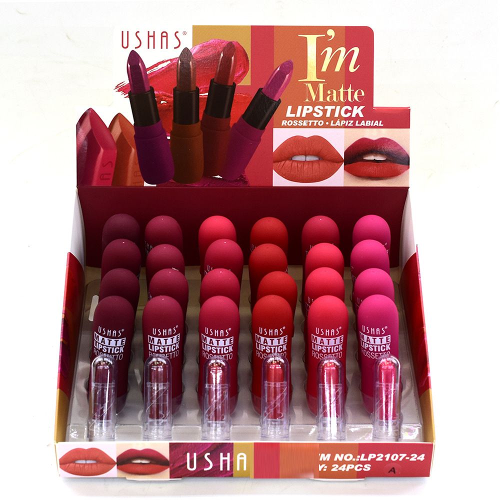 【24 Sets 】Lp2107-24A Matte Bright Red Lipstick Mist Matte Waterproof With Trial Set