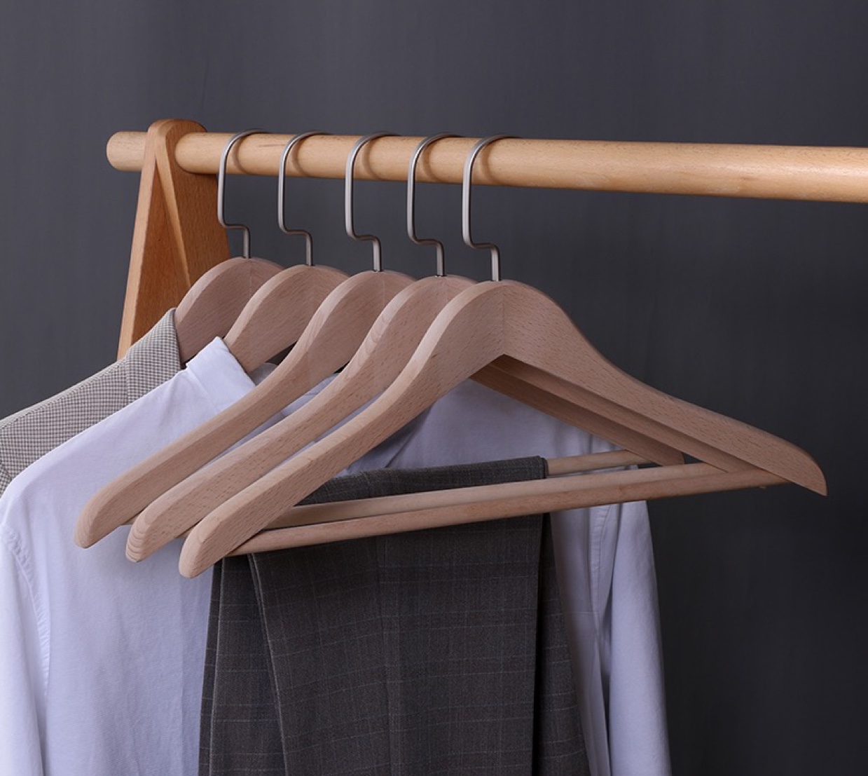 Beech coat hanger unpainted solid wood clothes brace coat log clothes hanging clothing store wooden pants hanging home adult hook thumbnail