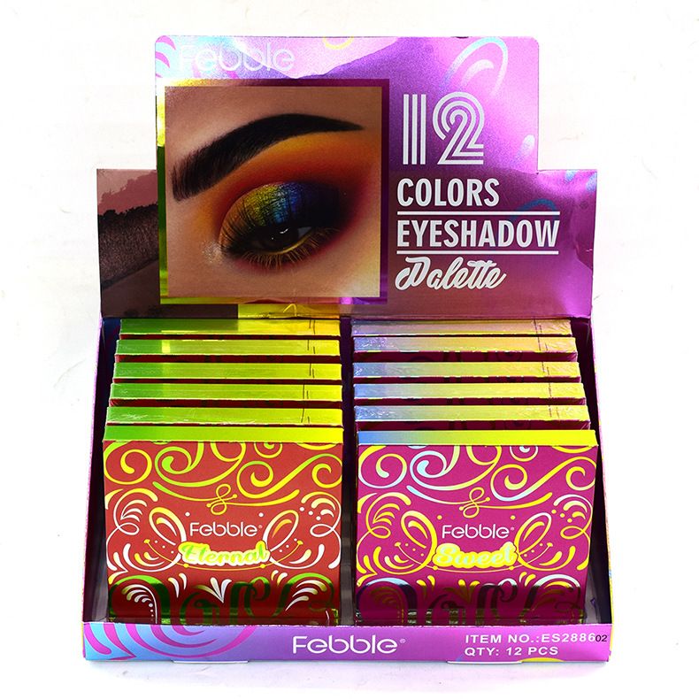 【Febble】Es2886-2 Pearlescent Matte Light Flash Orange Rose Red 12-Color New Paper Box Eyeshadow Tray details Picture
