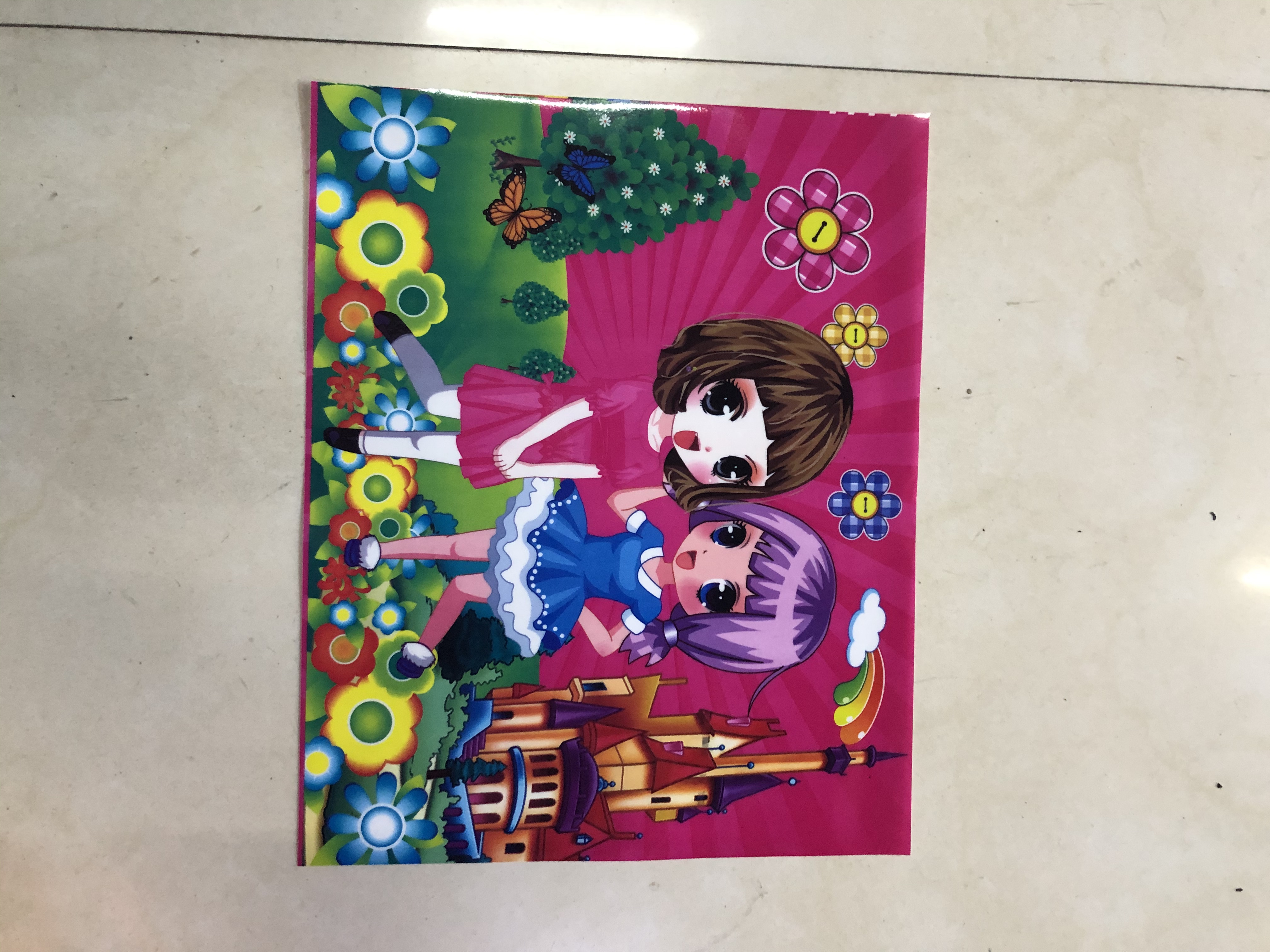 PVC塑料画片卡通美少女白底实物图