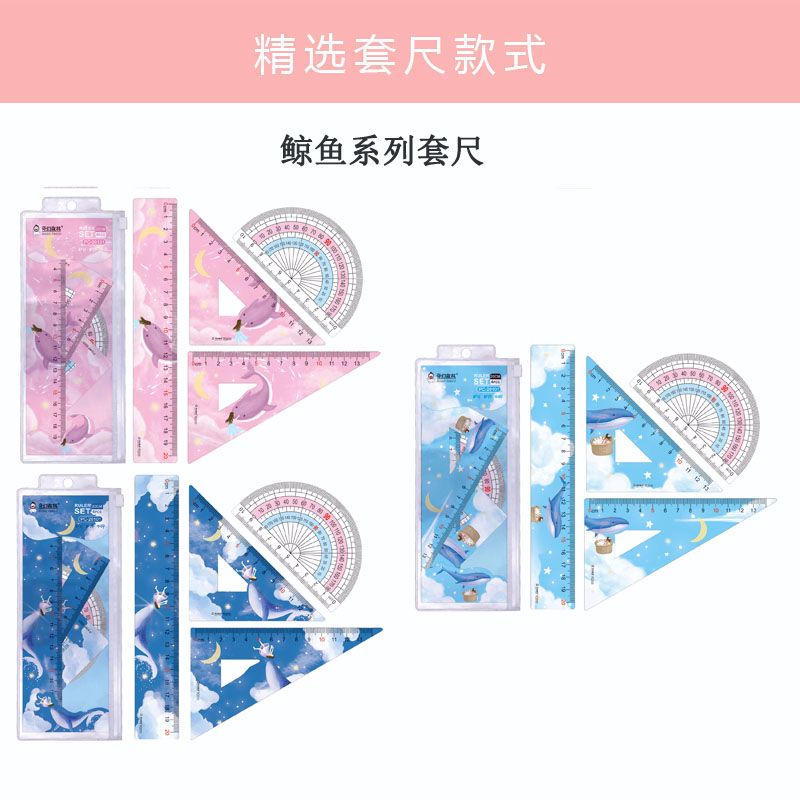 Factory direct sales of student PVC ruler set, 20CM color ruler set, plastic ruler four-piece set, custom logo detail image 5