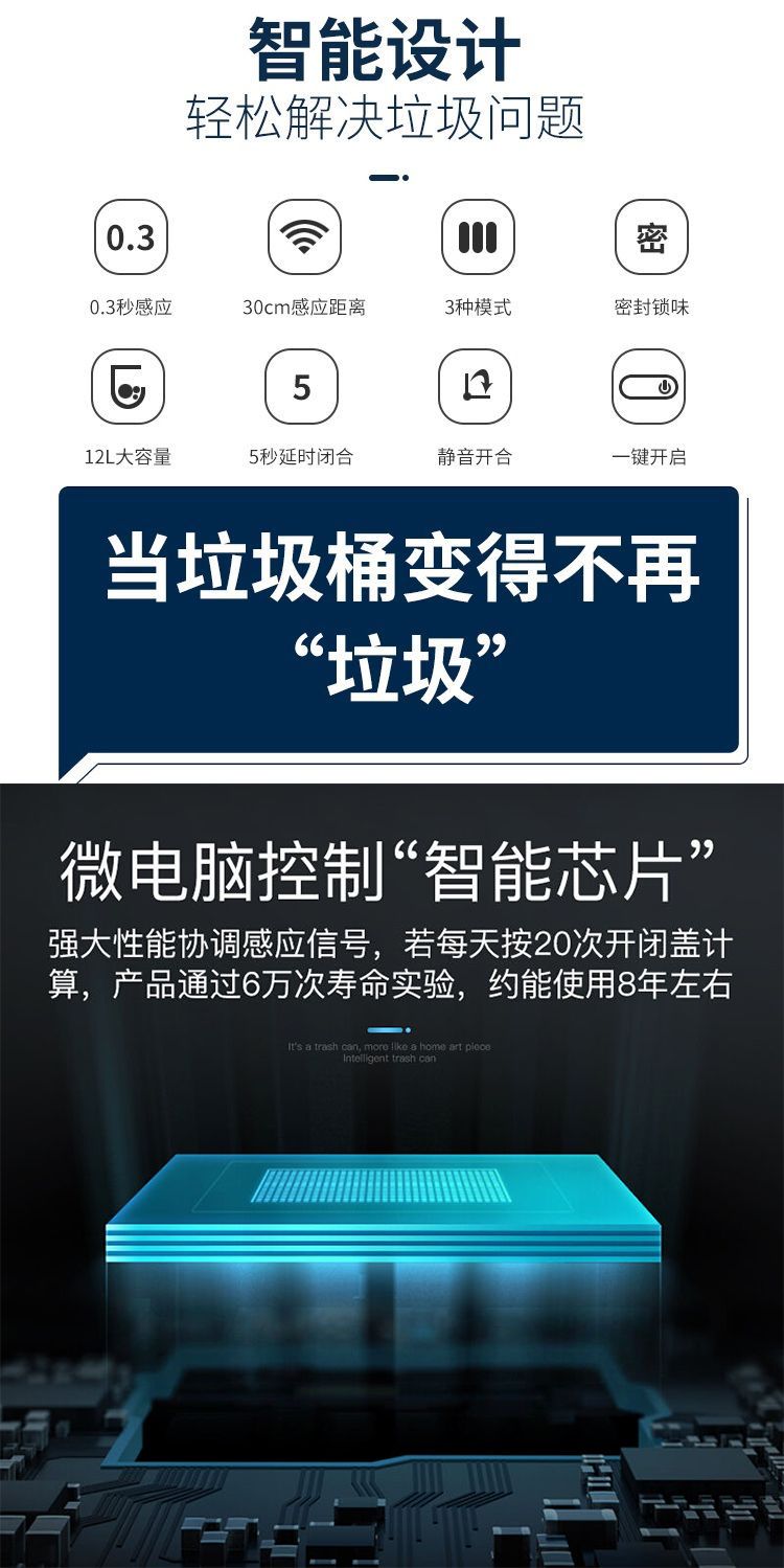 智能垃圾桶感应式家用客厅厨房卫生间创意自动带盖电动垃圾桶大号详情图2