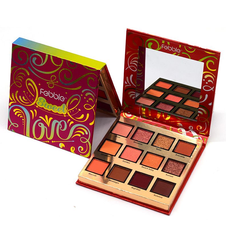 【Febble】Es2886-2 Pearlescent Matte Light Flash Orange Rose Red 12-Color New Paper Box Eyeshadow Tray Application Scenario