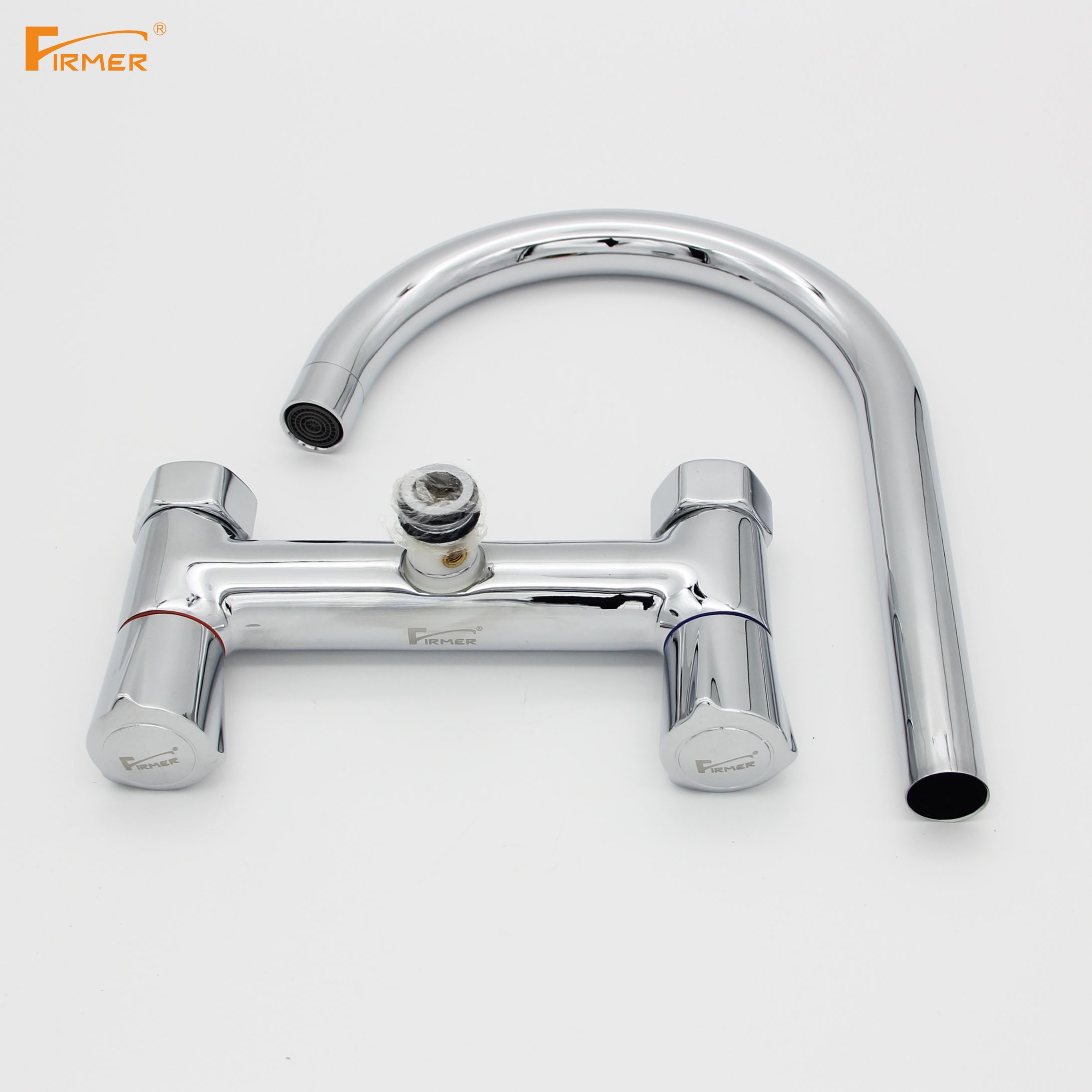 FIRMER all-copper wall-mounted faucet, cold and hot double-hole sink, sink, laundry counter and dishwashing sink details Picture
