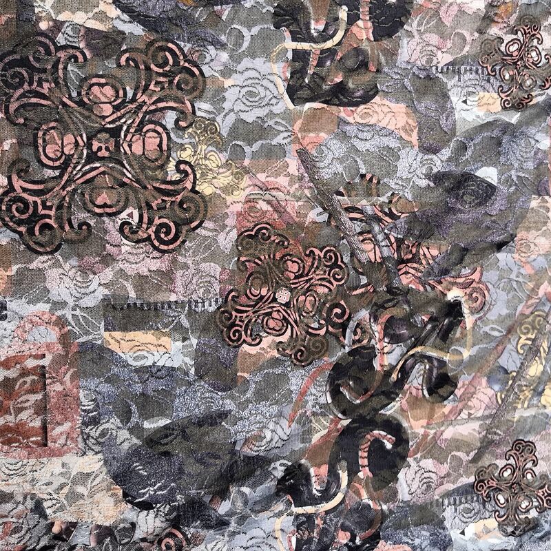 Totem heat transfer printed lace fabric, mesh fabric, elastic dress, children's wear, stage dress, gauze curtain clothing details Picture
