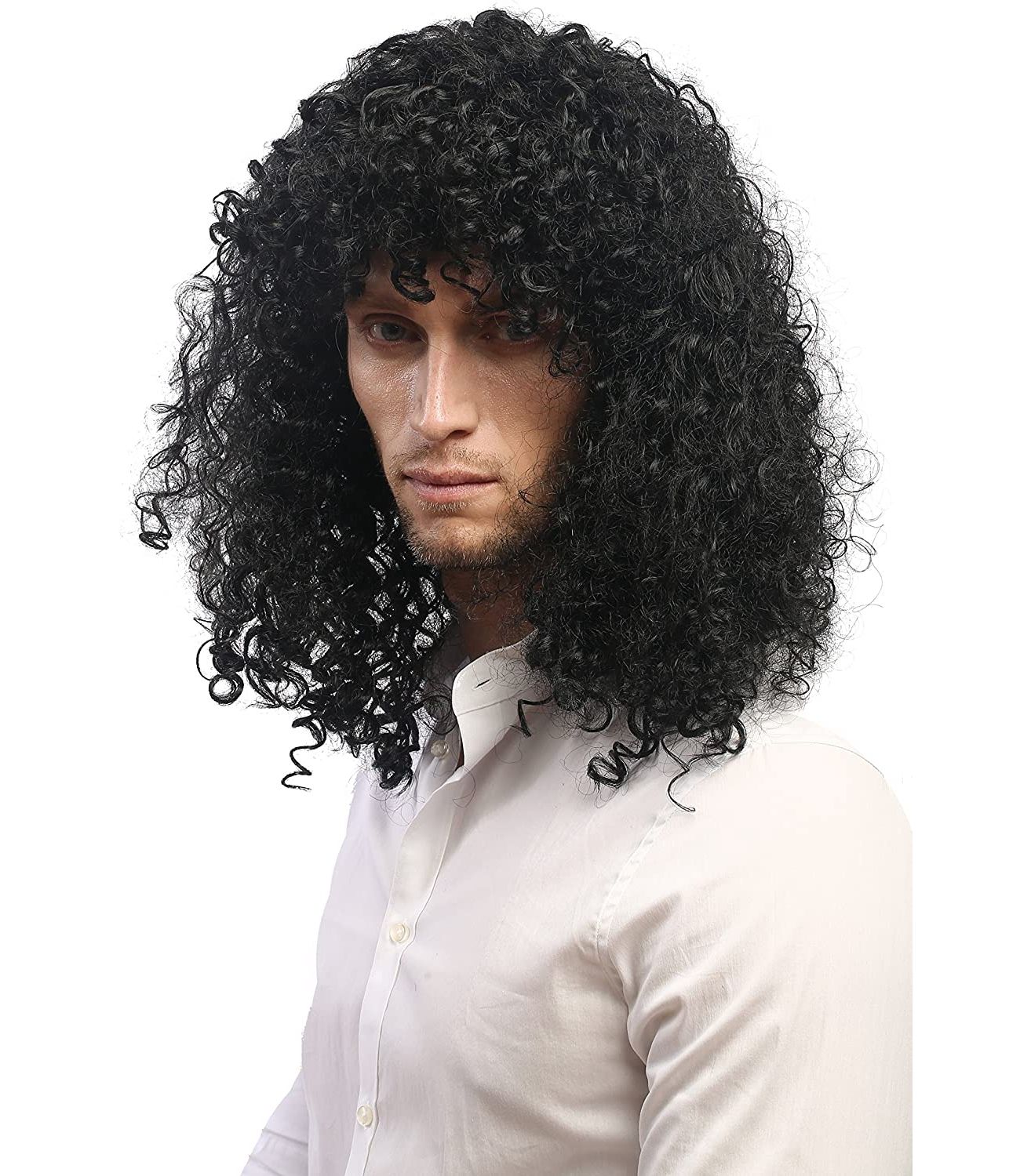 A long curly black man's wig