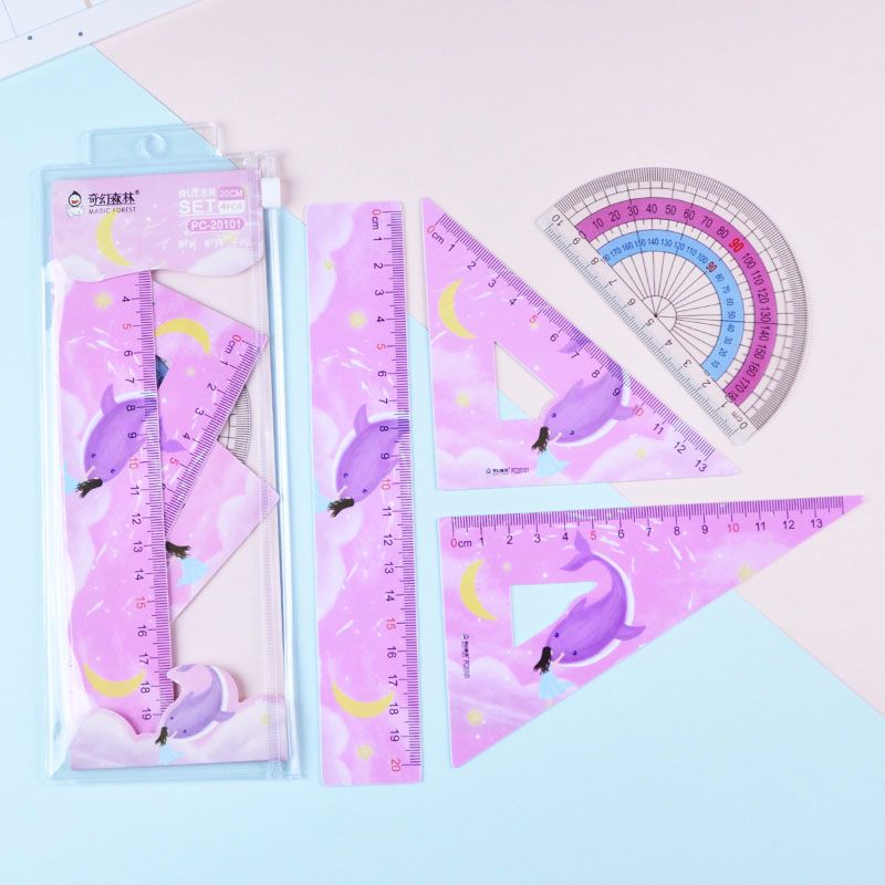 Factory direct sales of student PVC ruler set, 20CM color ruler set, plastic ruler four-piece set, custom logo detail image 6