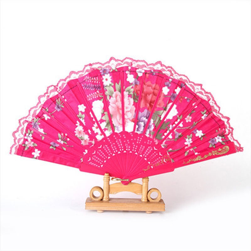 折叠扇子中国风 中国古风折扇 夏季日式折扇复古学生花边蕾丝烫金稠布扇详情图6