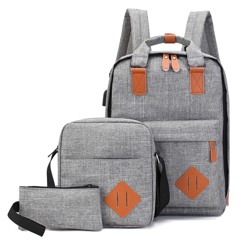 双肩包男大容量初中学生书包三件套女时尚多功能休闲旅行电脑背包