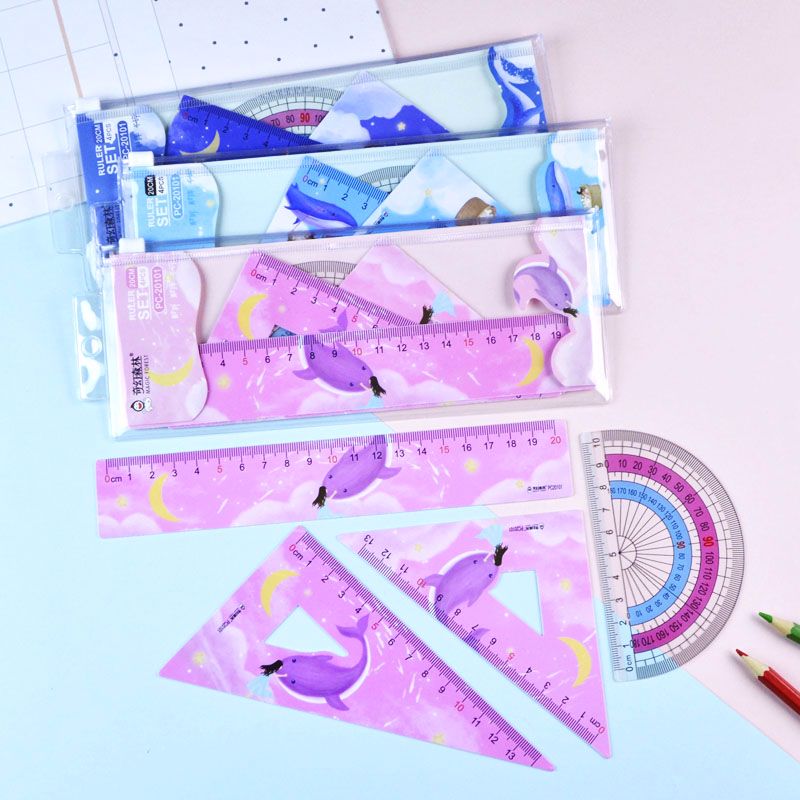 Factory direct sales of student PVC ruler set, 20CM color ruler set, plastic ruler four-piece set, custom logo