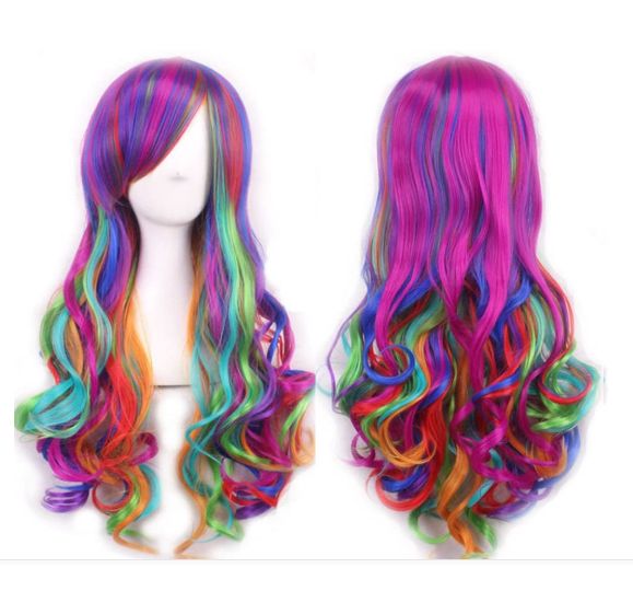 Colorful long curly big wave party wig