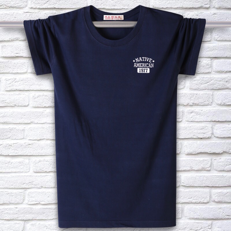 Blue loose short-sleeved short-sleeved T-shirt for men, 2021 summer new men's loose large-sized half-sleeved top, pure cotton trendy men's T-shirt details Picture