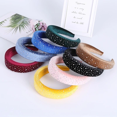 Cross-Border Europe And The United States Foreign Trade Headband Hot Diamond Velvet Wrap Cloth Headband With Diamond Canary Water Diamond Sponge Headband