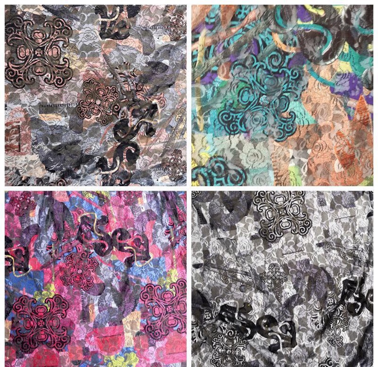 Totem heat transfer printed lace fabric, mesh fabric, elastic dress, children's wear, stage dress, gauze curtain clothing