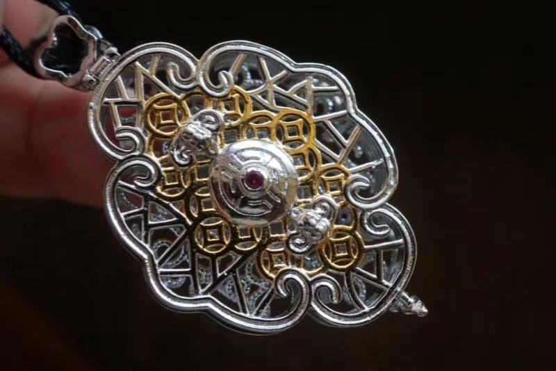 和田玉吊坠 纯银镀金详情图3