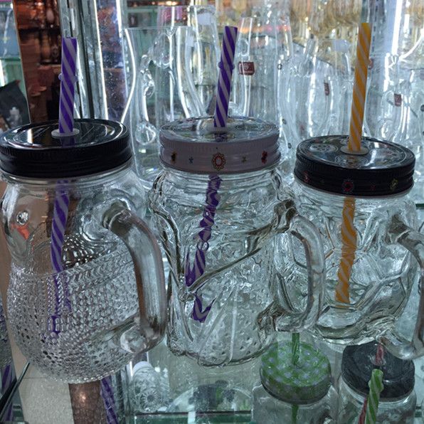 Creative Mason bottle, adult straw cup, large capacity Glass cup, summer cold drink juice cup, thickened glass cup Specification image