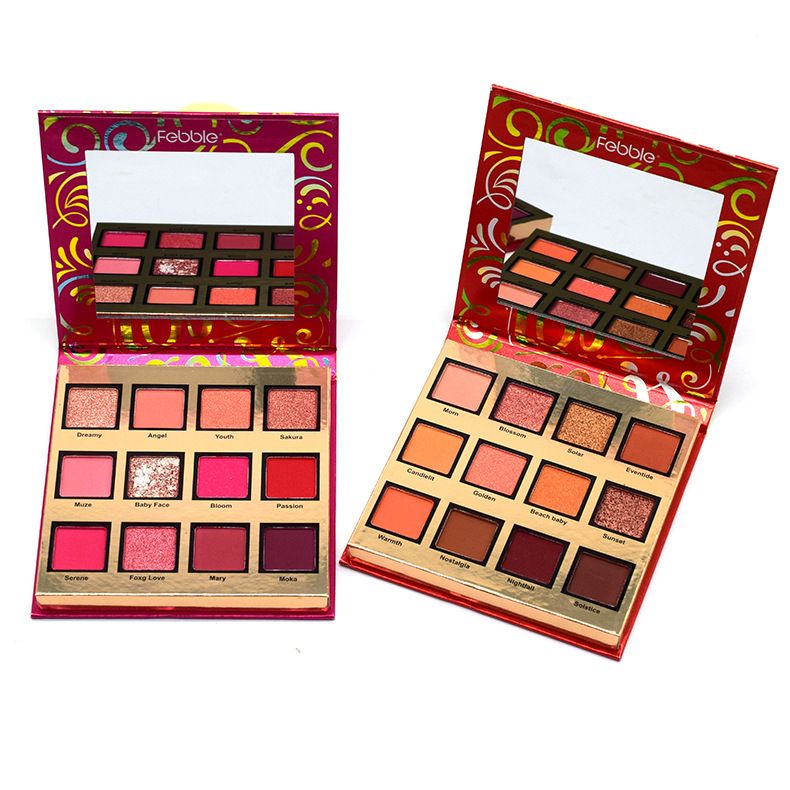 【Febble】Es2886-2 Pearlescent Matte Light Flash Orange Rose Red 12-Color New Paper Box Eyeshadow Tray Specification drawing