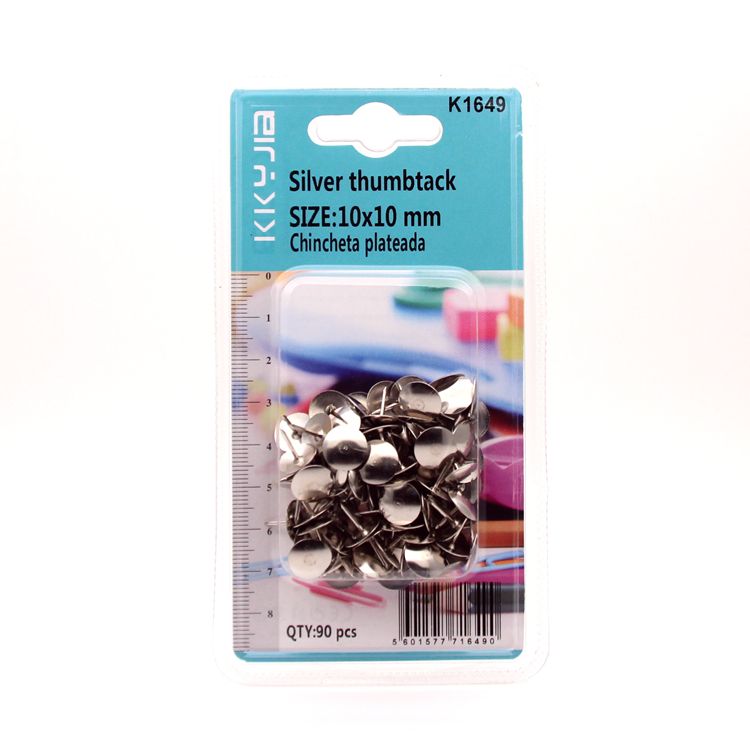 卡卡五金 1649吸塑卡装银色图钉大号(Silver thumbtack)办公用品详情图1