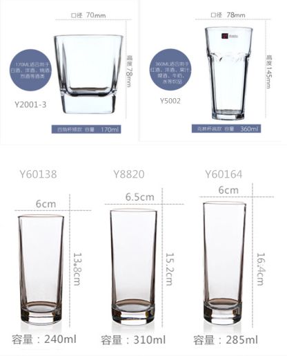 Tempered glass cups, foreign wine glasses, beer glasses, water glasses, square cups, octagonal cups, clinker cups, specially designed for bars and hotels details Picture