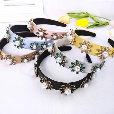 Cross-Border Europe And The United States Set Diamond Headband Baroque Court Style Full Of Diamond Ins Pearl Crystal Flower Headband Hairpin