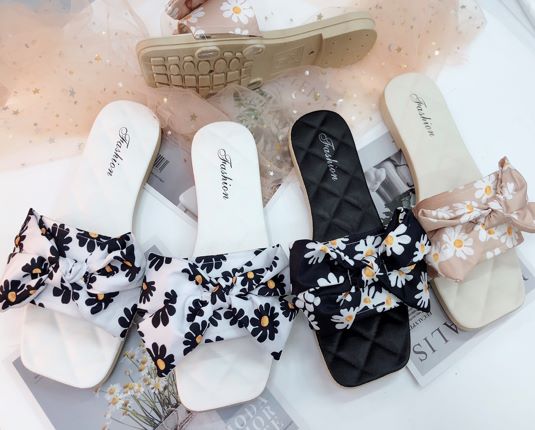 New chrysanthemum bow ladies' slippers