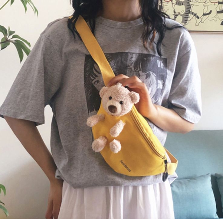 Mini bolsa pequeña bolsa de peluche mujer dibujos animados lindo oso de peluche 2020 nuevo estudiante diagonal span de un hombro oso cintura bolsa de alta calidad en stock detail image 1
