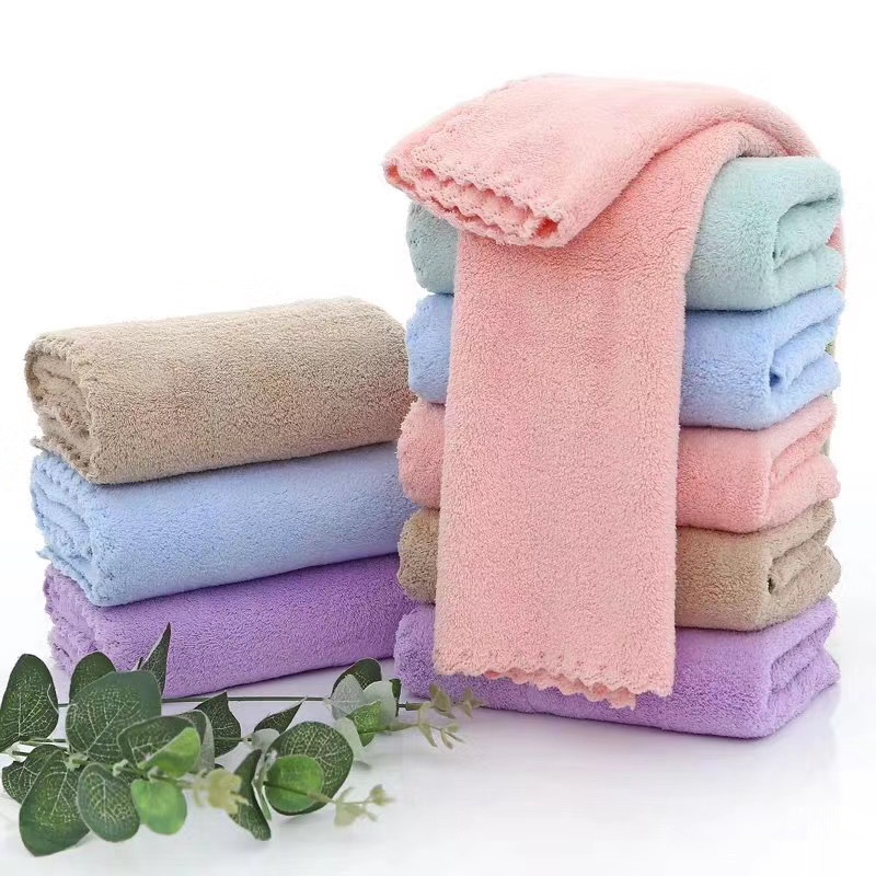 珊瑚绒素色波浪边毛巾