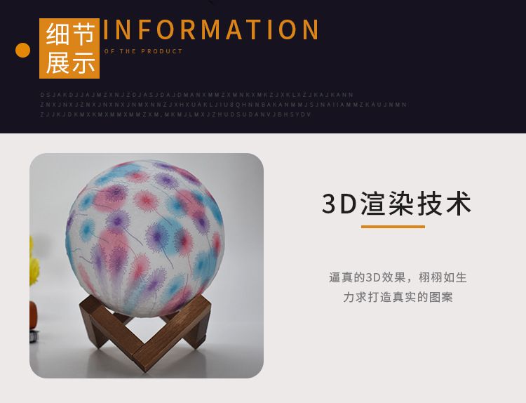 3D月球灯跨境创意小夜灯浪漫梦幻少女ins睡眠卧室床头蒲公英台灯详情图5