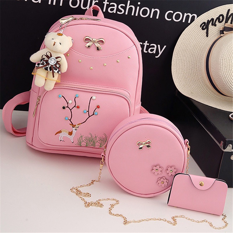 时尚可爱书包套装四件套书包双背图