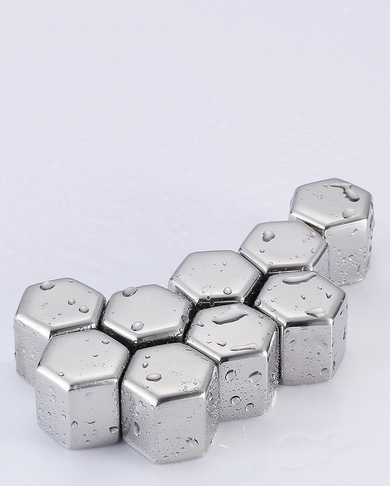 Stainless steel hexagonal ice cubes, 304 material, bar and hotel supplies, cocktail supplies